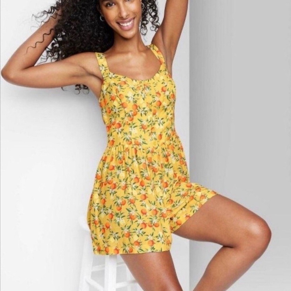 Wild Fable Orange Grove Citrus Summer Yellow Romper Medium M